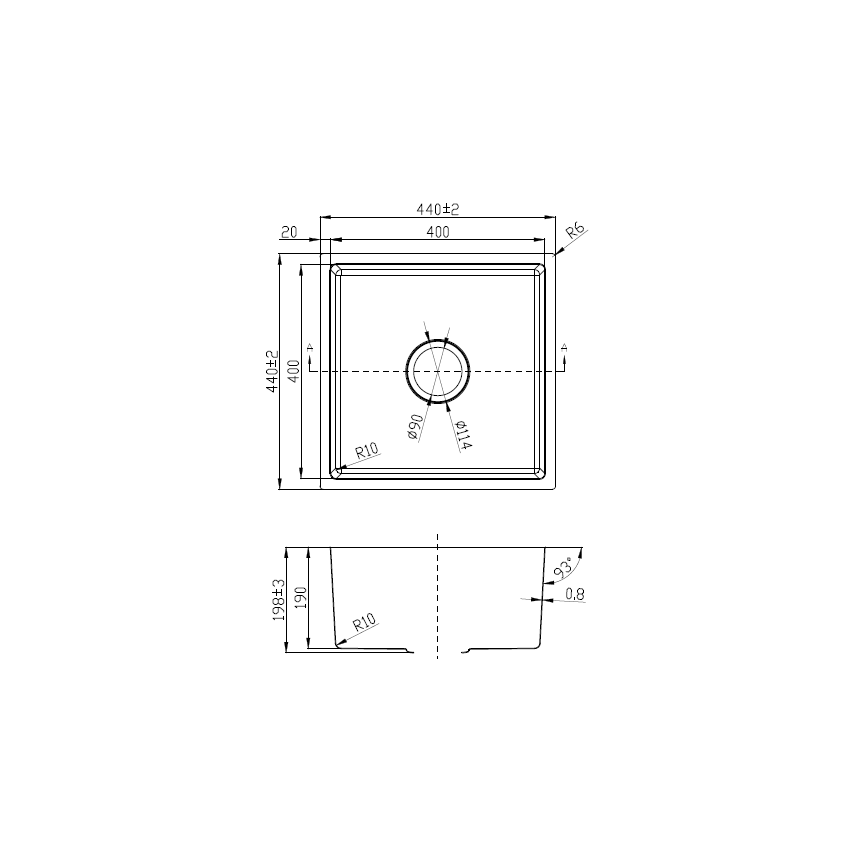 New Cora Square Undermount Sink 440 x 440 x 198mm(304 Stainless Steel)