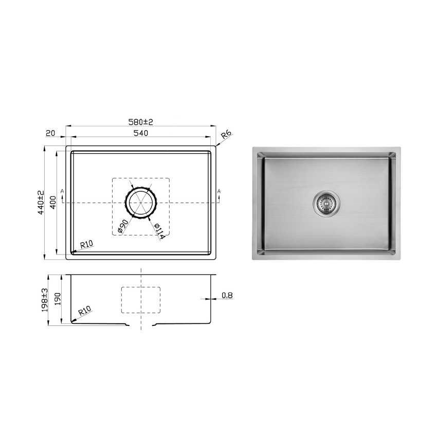 New Cora Above / Undermount Sink 580 x 440 x 200mm