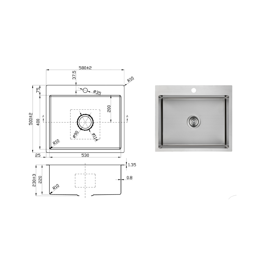 Eden Single Bowl Laundry Sink 580 x 500 x 230mm