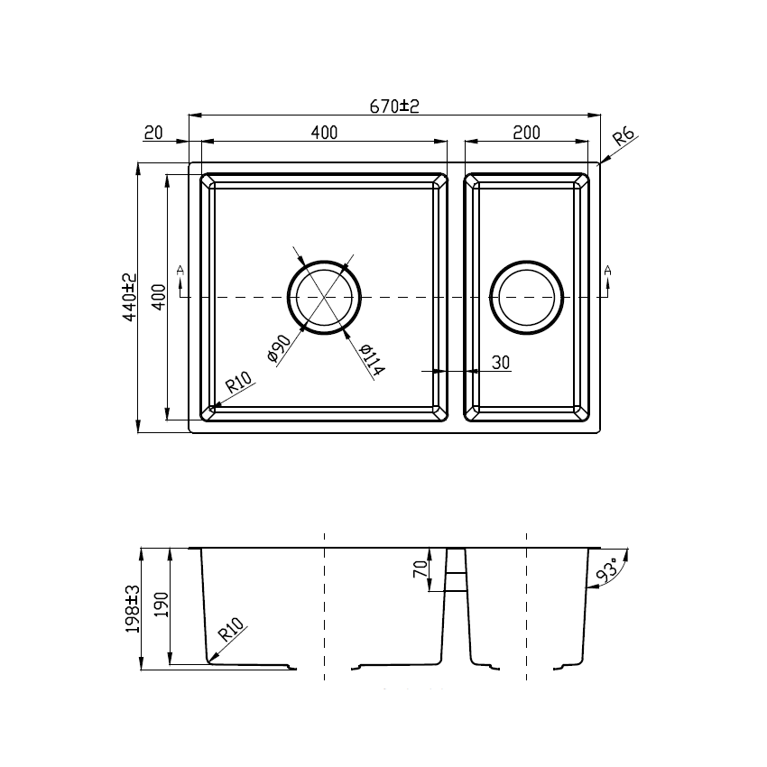New Cora One And Half Bowls Above/Undermout Sink 540mm,93 Degree