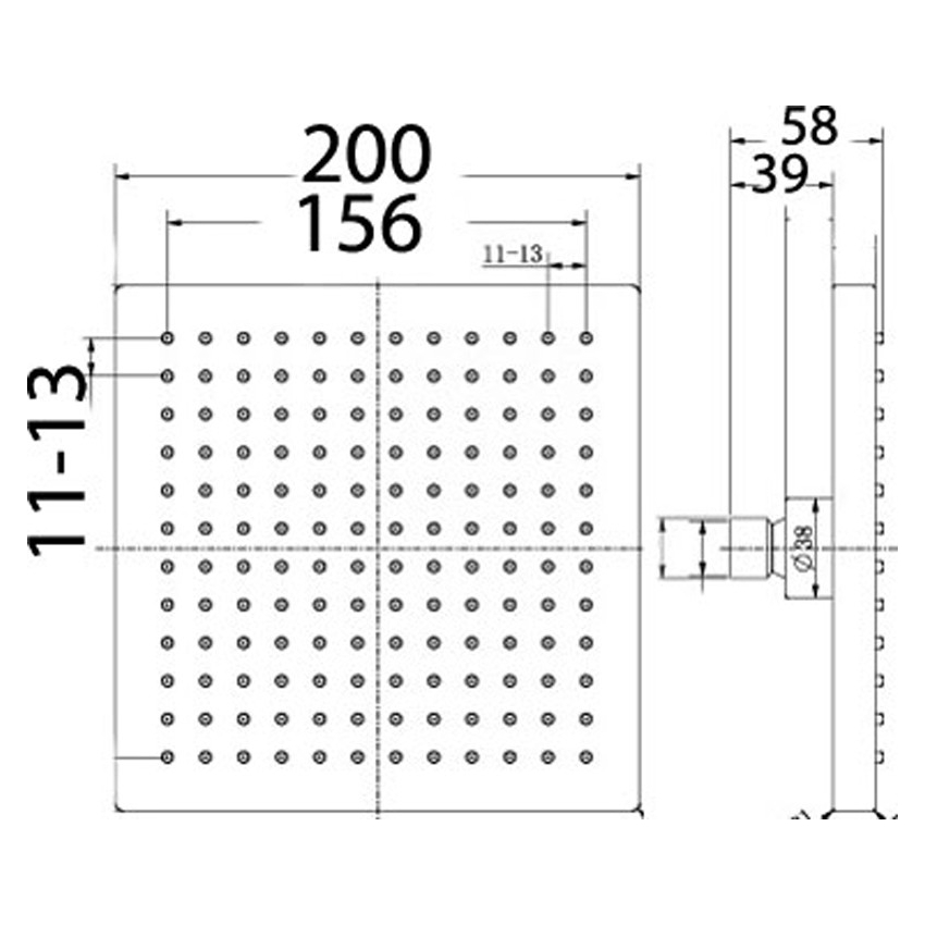 Rosa Square Overhead Shower 200mm  Brushed Nickel