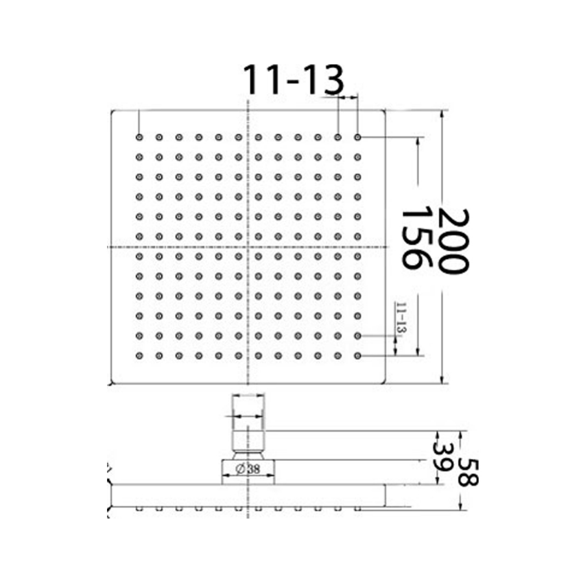 Rosa Square Overhead Shower 200mm Chrome