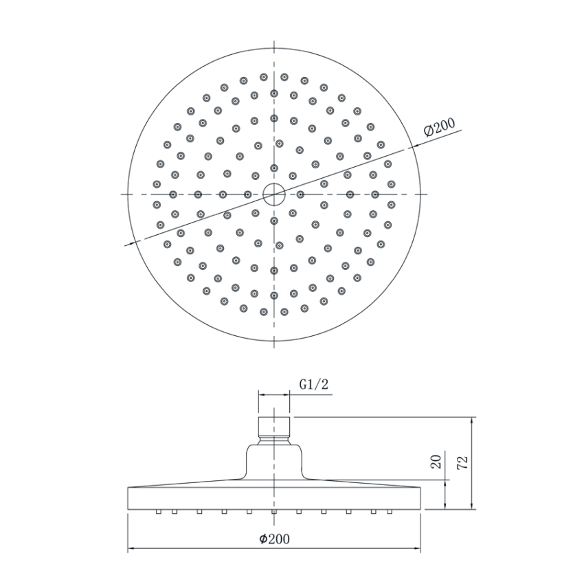Otus Round Overhead Shower 200mm Chrome