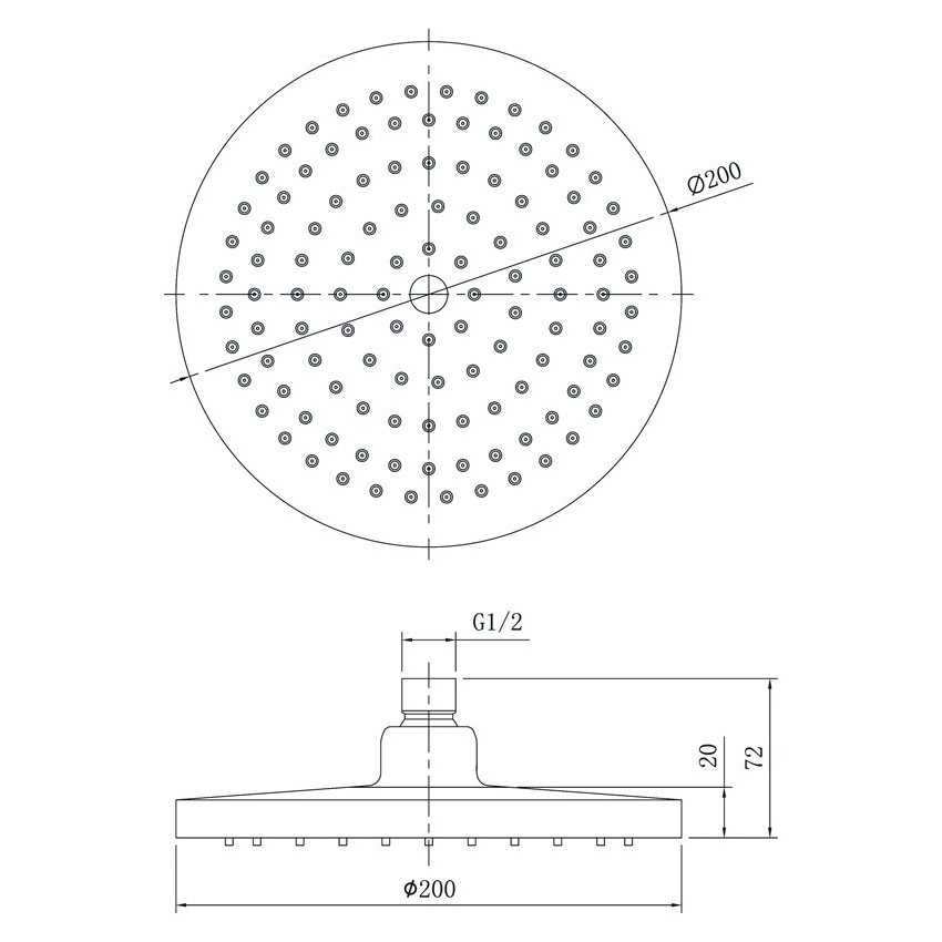 Otus Round Plastic Shower Head 200mm Matte Black