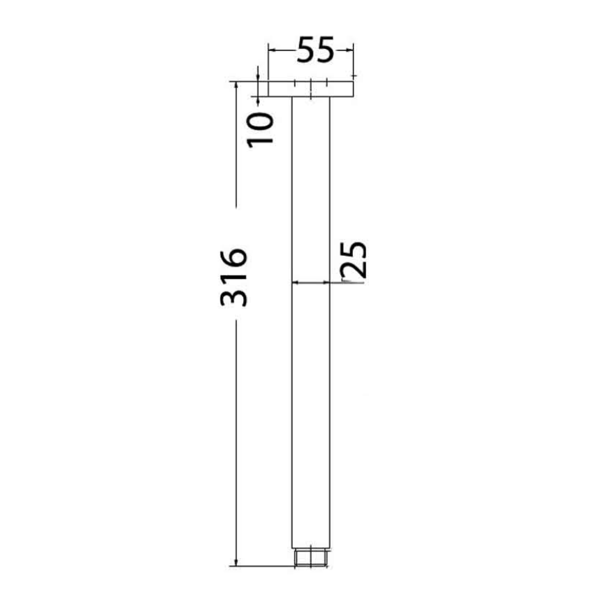 Square Vertical Shower Arm Matt Black