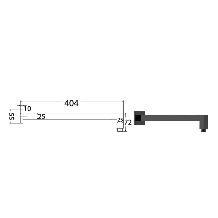 Square Horizontal Shower Arm Matt Black