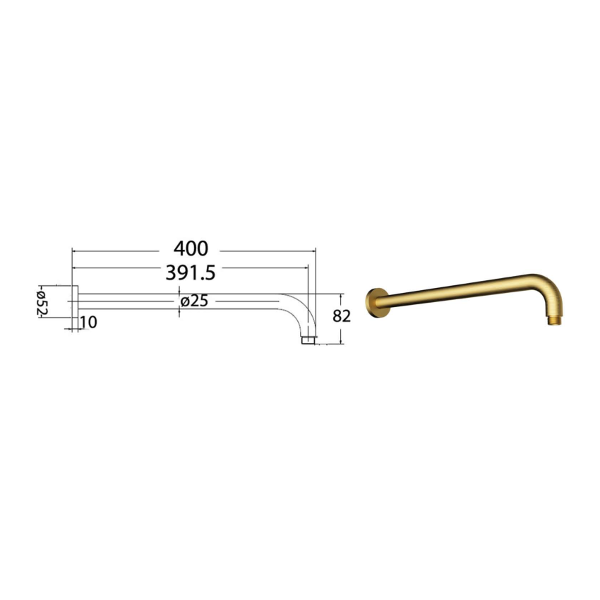 Round Horizontal Shower Arm Brushed Gold