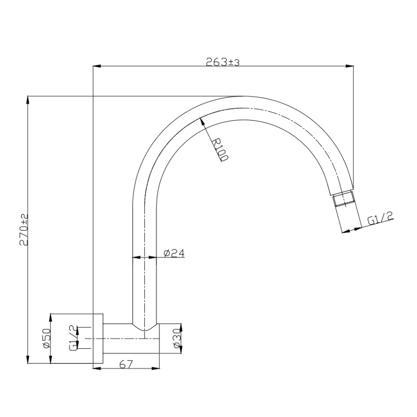 Round Curved Shower Arm Chrome