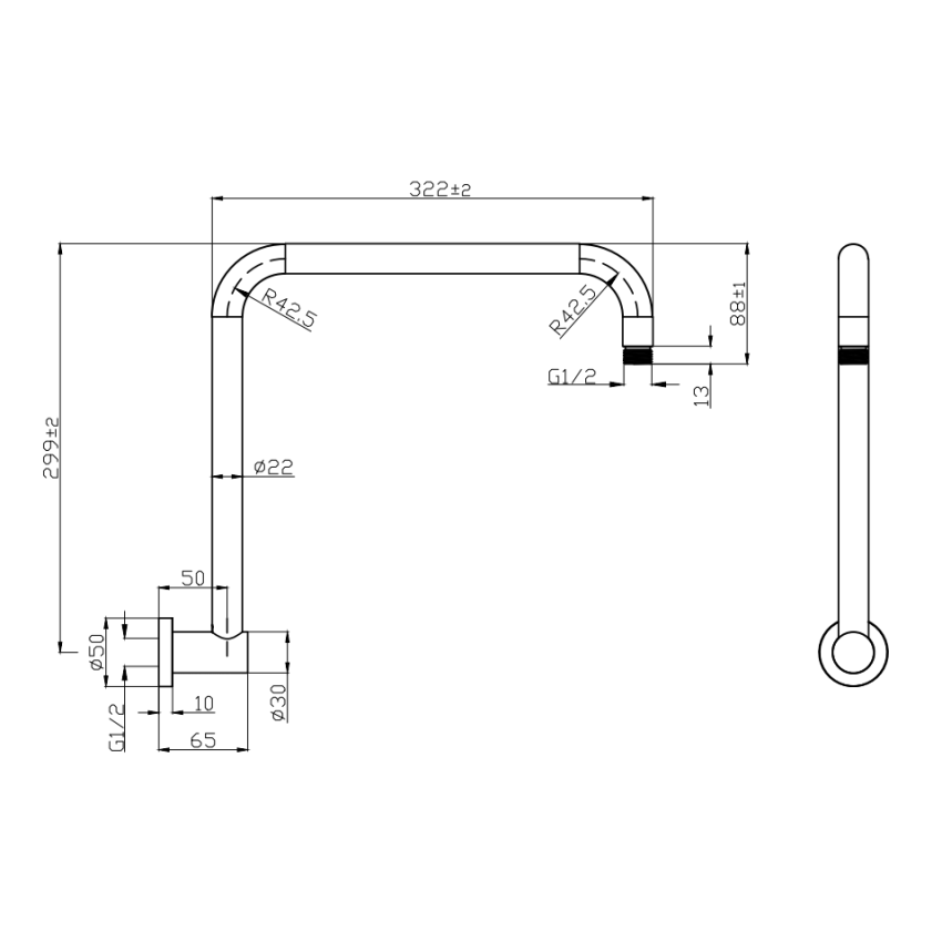 Round Rectangle Curved Shower Arm Gun Metal