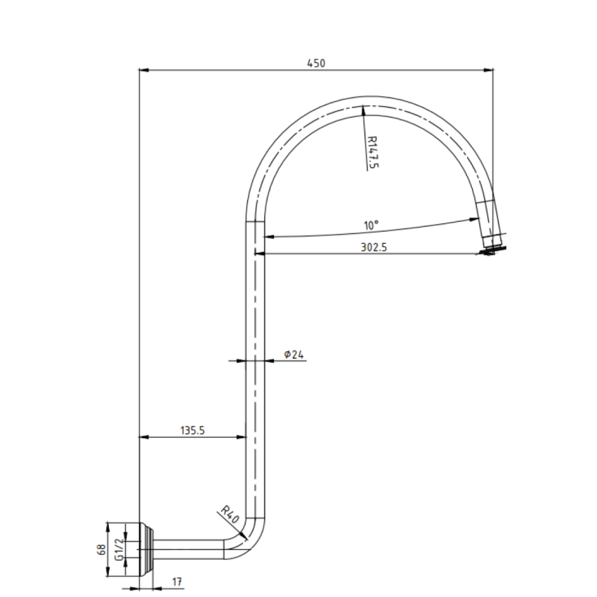 Clasico High-rise Shower Arm Chrome