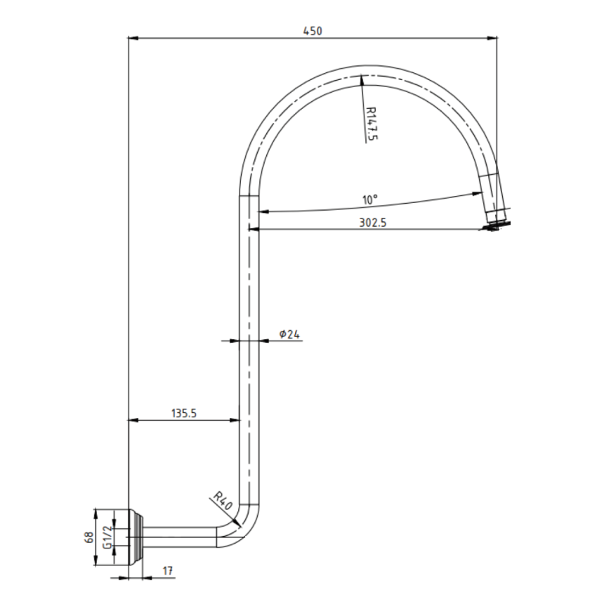 Clasico High-rise Shower Arm In Brushed Gold