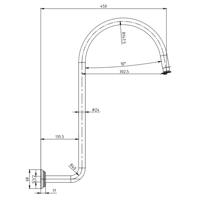 Clasico High-rise Shower Arm In Brushed Nickel