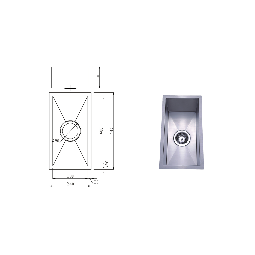 Rosa Above / Undermount 240 x 440 x 200mm