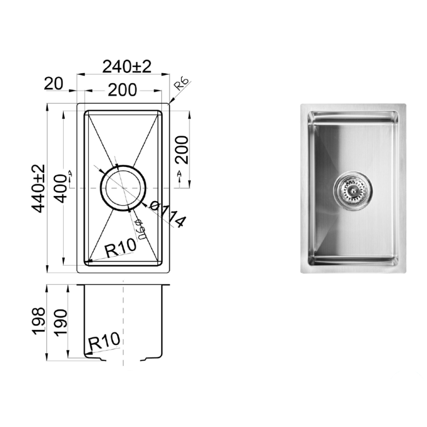 Eden Above / Undermount R10 240 x 440 x 200mm