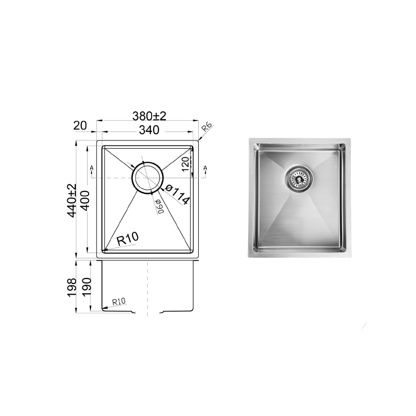 Eden Above / Undermount R10 380 x 440 x 200mm