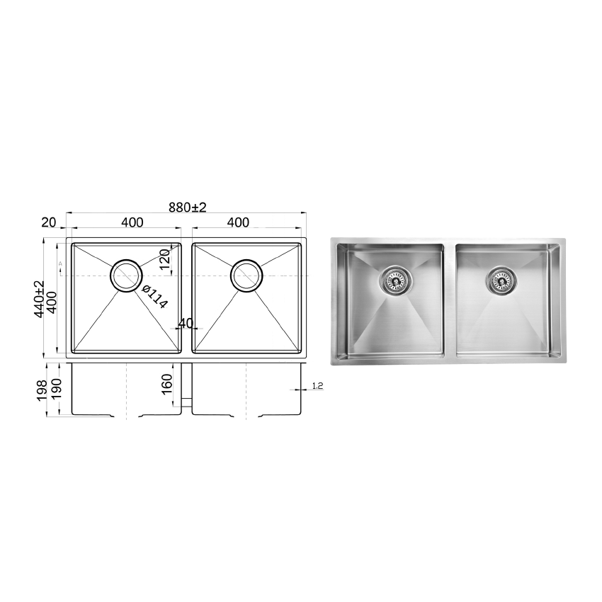 Eden Above / Undermount R10 880 x 440 x 200mm
