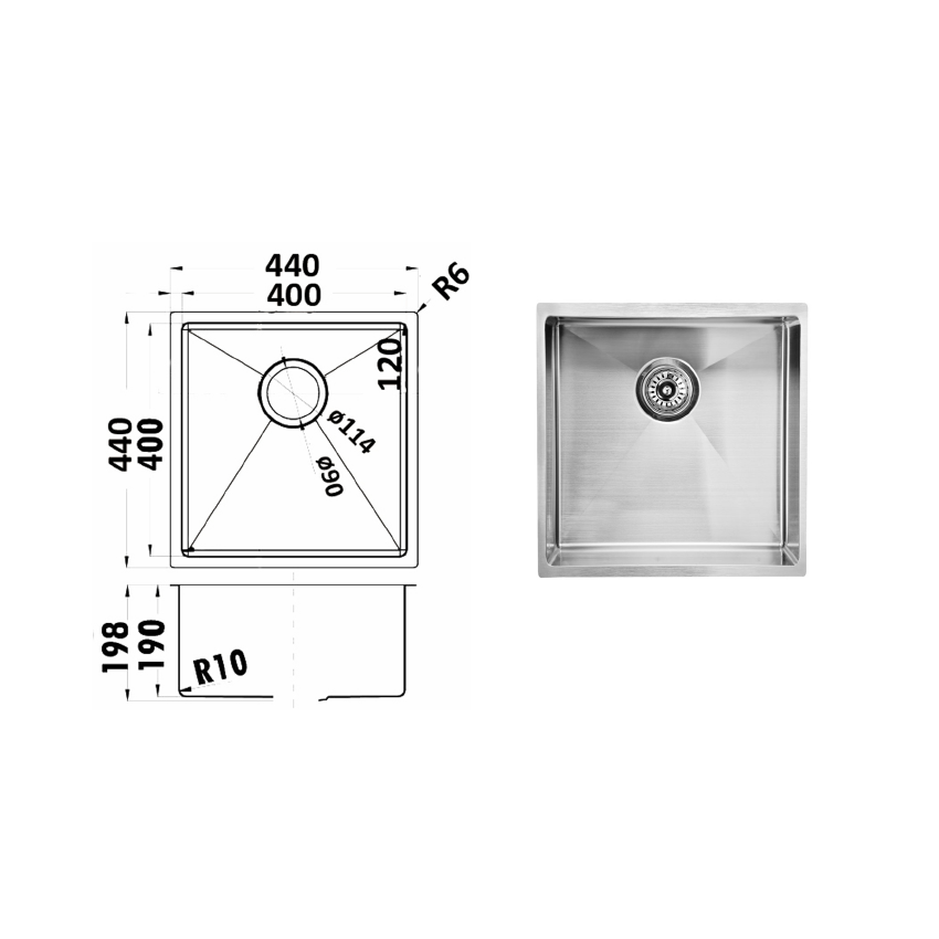 Eden Above / Undermount R10 440 x 440 x 200mm