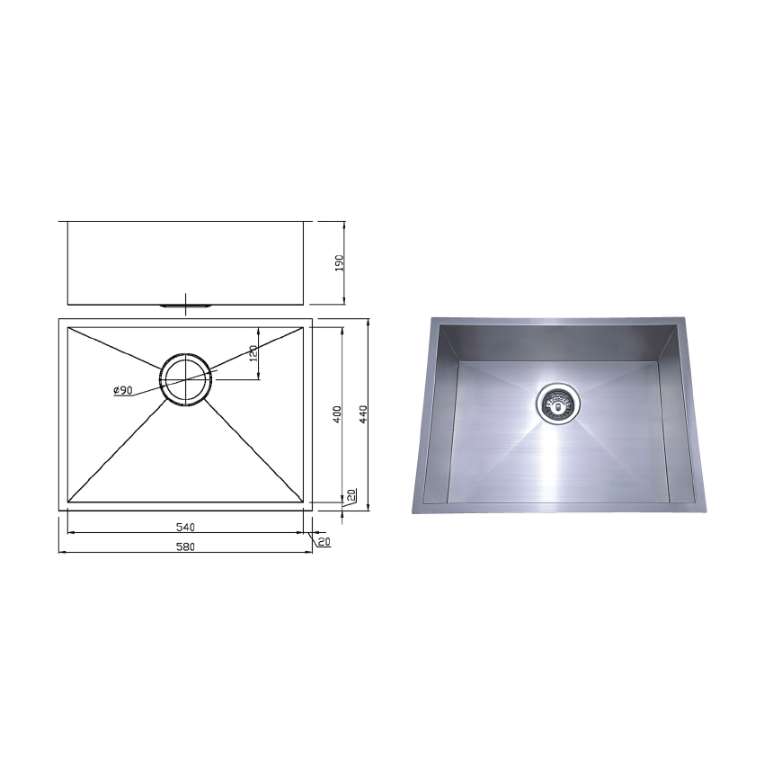 Rosa Above / Undermount 580 x 440 x 200mm