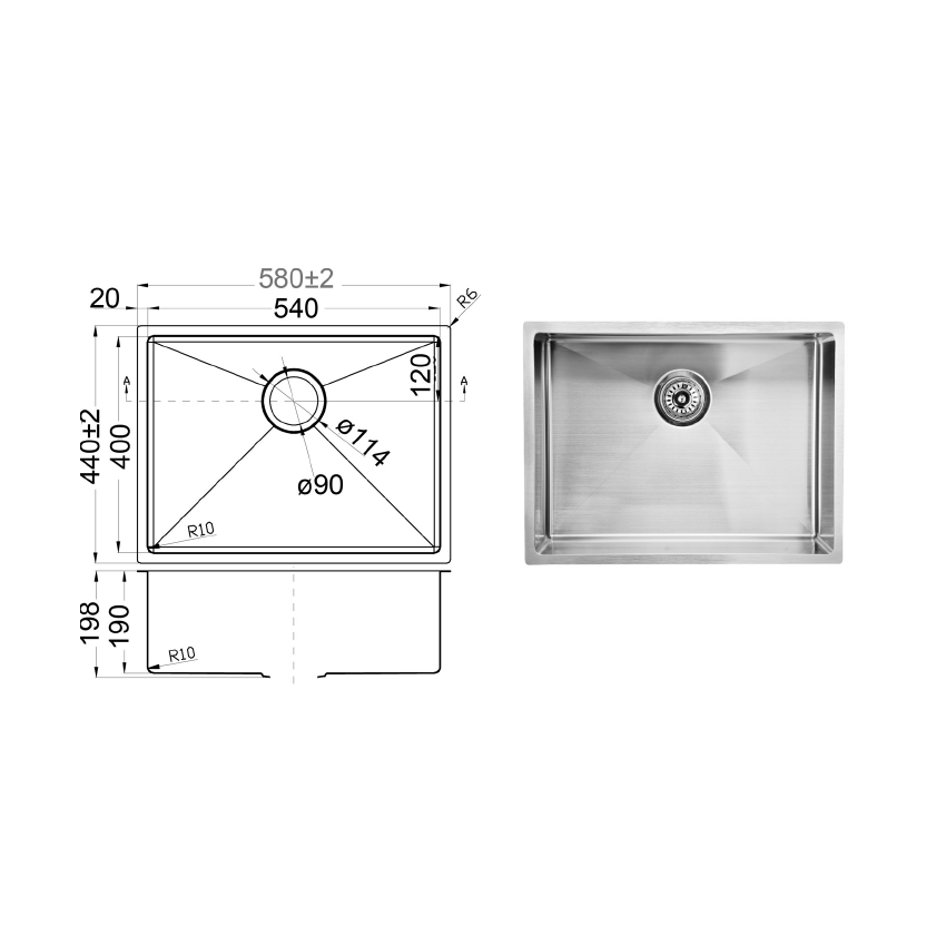 Eden 580mm Single Bowl Stainless Steel Sink Undermount/Above Mount