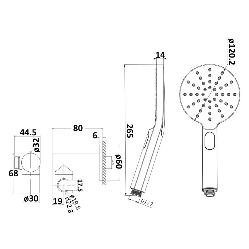 Cora Round Hand Shower On Wall Outlet Bracket Gun Metal