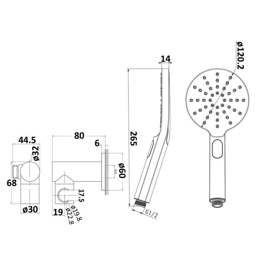 Cora Round Hand Shower On Wall Outlet Bracket Chrome