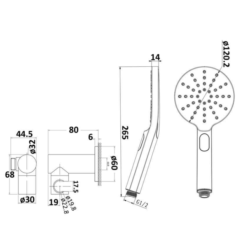 Cora Round Hand Shower On Wall Outlet Bracket Matt Black