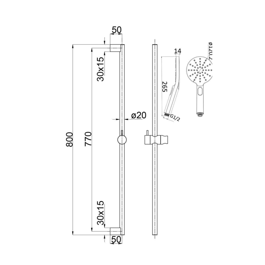Cora Round Sliding Shower Set Gun Metal