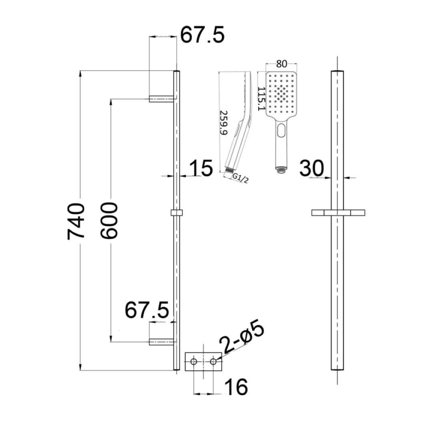 Eden Square Sliding Shower Set Matt Black