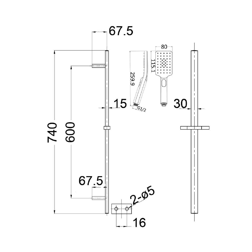 Eden Square Sliding Shower Set Brushed Nickel