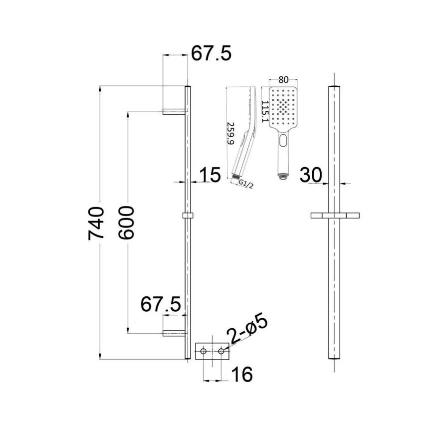 Eden Square Sliding Shower Set