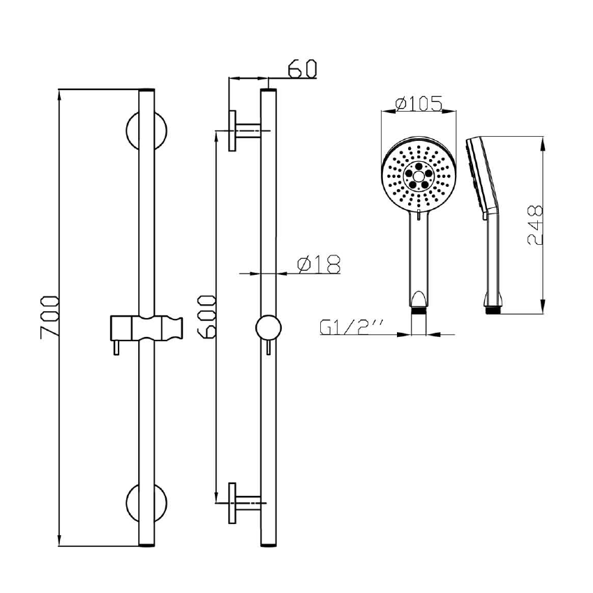 Otus Sliding rail shower set Matt Black