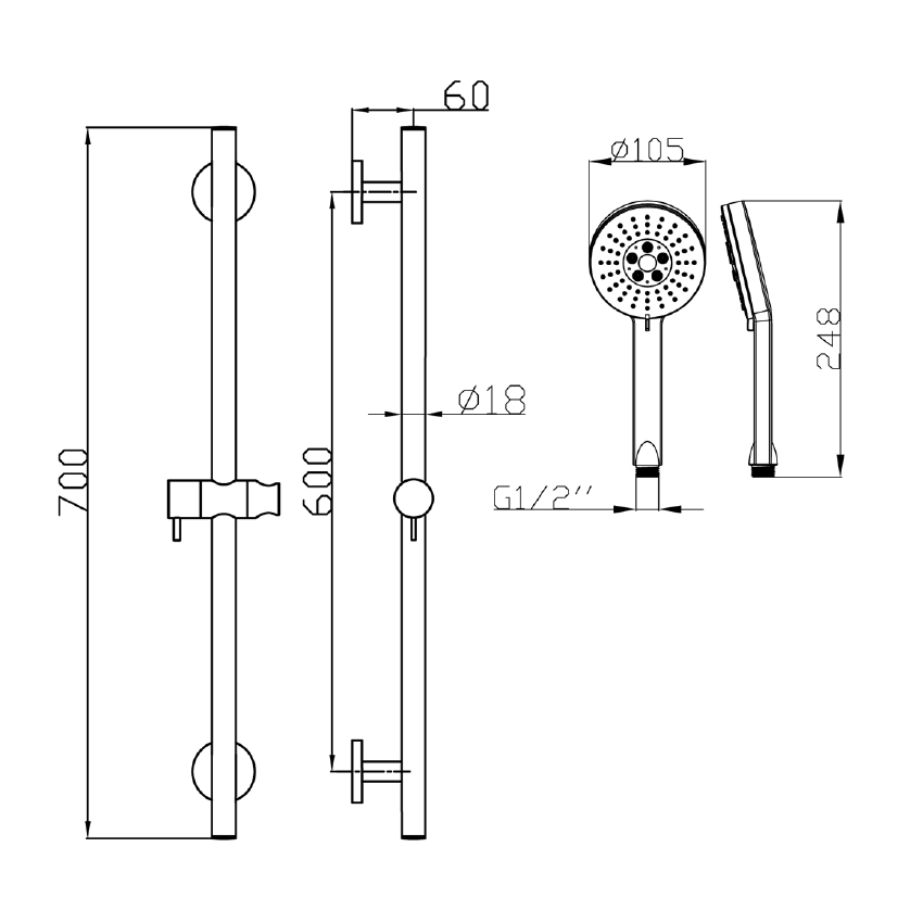 Otus Sliding rail shower set Chrome