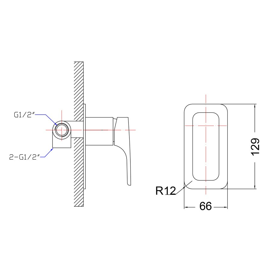 Eden  Round Cornered Rectangle Handle Wall Mixer Brushed Nickel 
