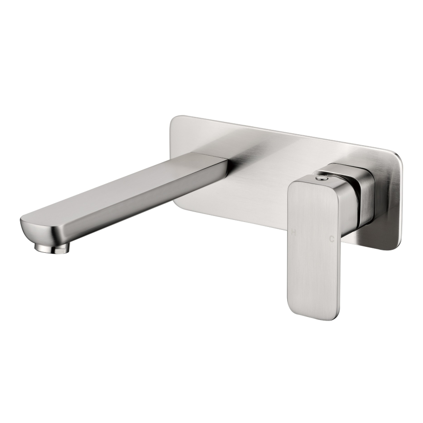 Eden Round Cornered Rectangle Handle Wall Basin Mixer Brushed Nickel