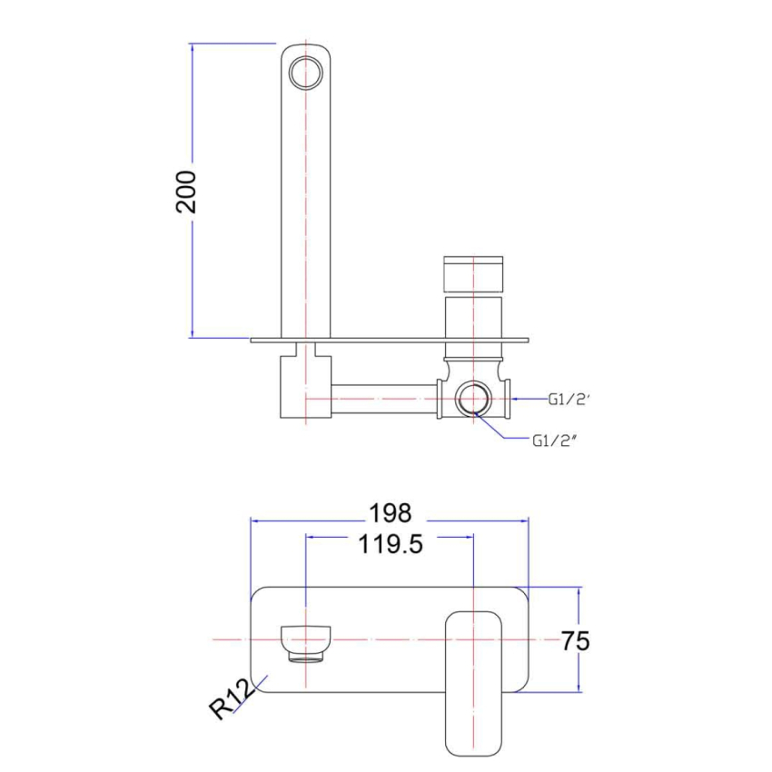 Eden Round Cornered Rectangle Handle Wall Basin Mixer Brushed Nickel