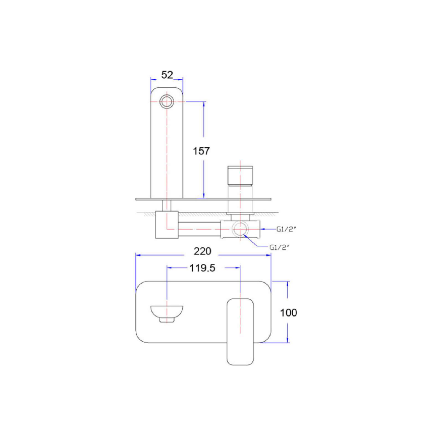 Nova  Round Cornered Rectangle Handle Bath Mixer