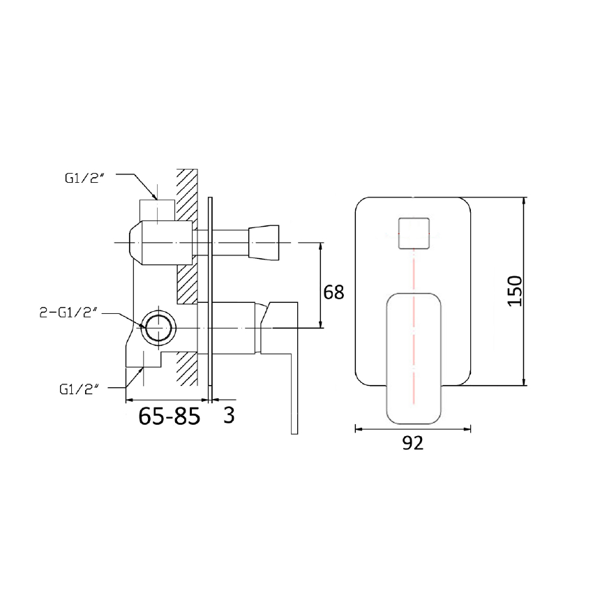 Nova Wall Mixer with Diverter Matt Black 
