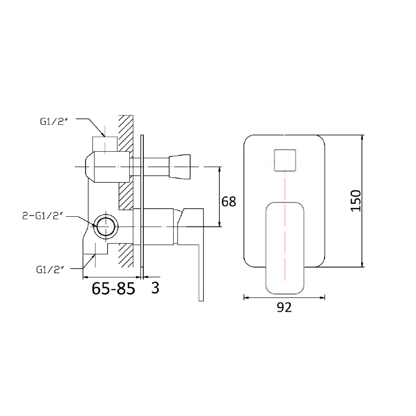 Nova Wall Mixer with Diverter Brushed Nickel 