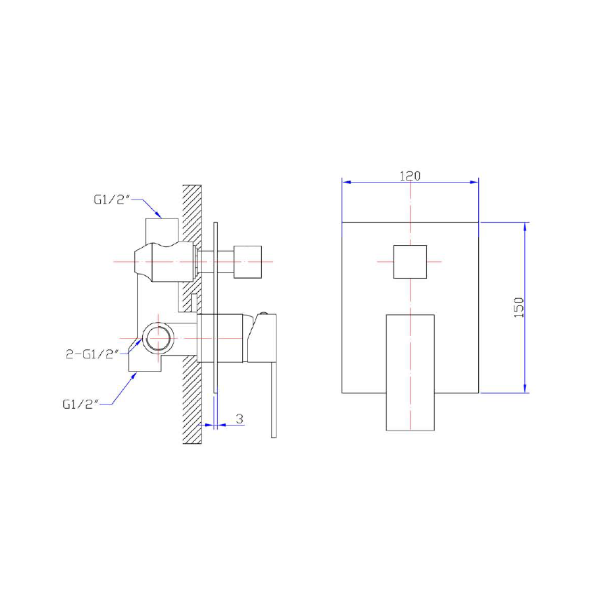 Rosa Wall Mixer With Diverter Matt Black