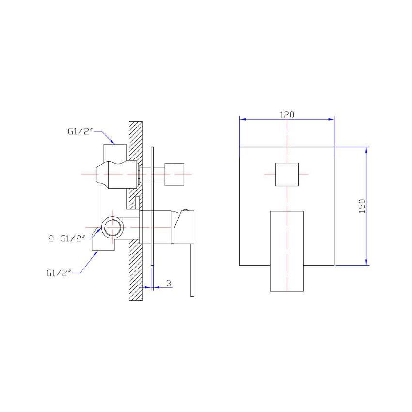 Rosa Wall Mixer With Diverter Chrome