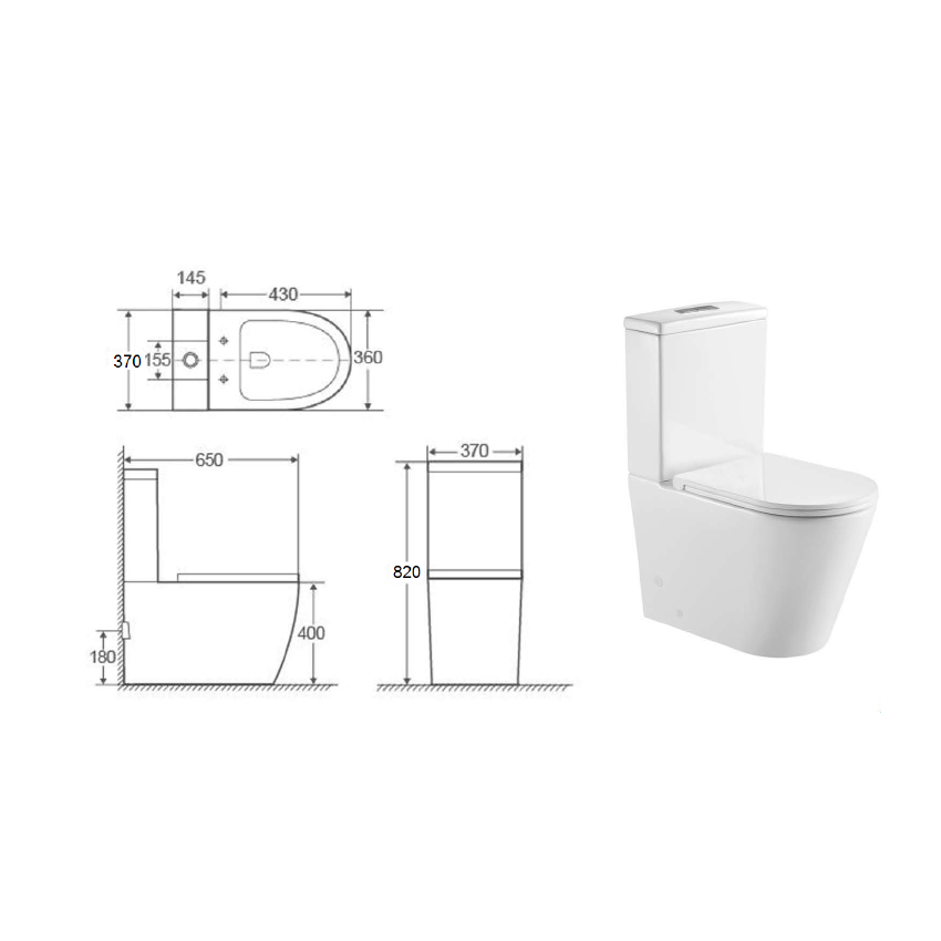 Ruki Bathroom Rimless Back To Wall Gloss White Toilet Suite