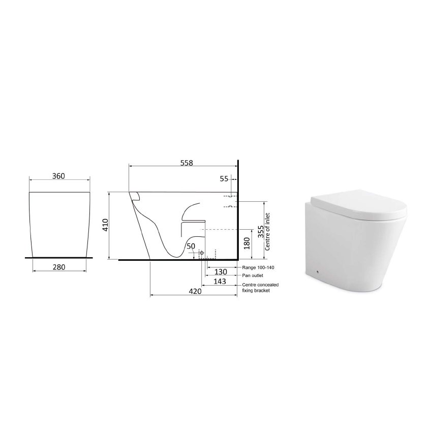 Ruki Rimless Bathroom In-wall Cistern Gloss White Toilet Suite