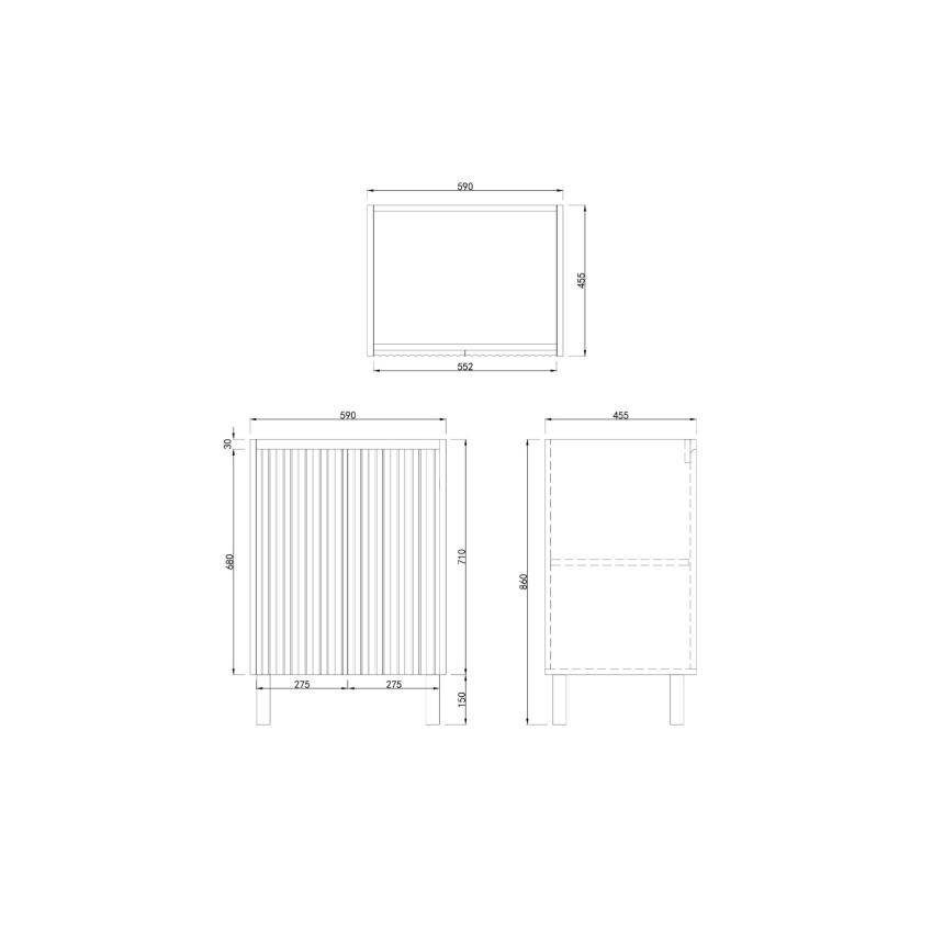 600mm Brio Matte White 2PAC Coating PVC Freestanding Elegant Wave-Like Fluted Design Bathroom Vanity Cabinet Only
