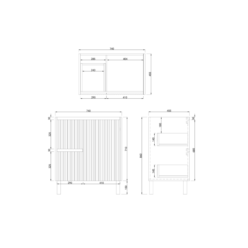 750mm Brio Matte White 2PAC Coating PVC Freestanding Elegant Wave-Like Fluted Design Bathroom Vanity Cabinet Only