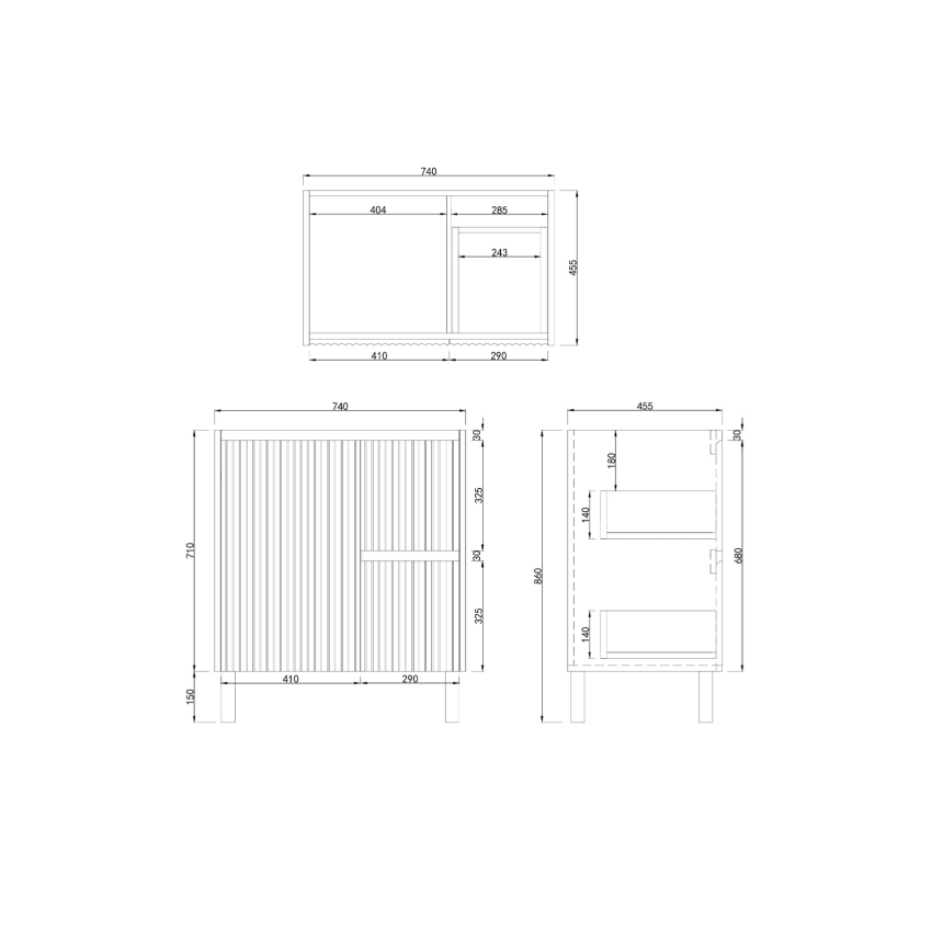 750mm Brio Matte White 2PAC Coating PVC Freestanding Elegant Wave-Like Fluted Design Bathroom Vanity Cabinet Only