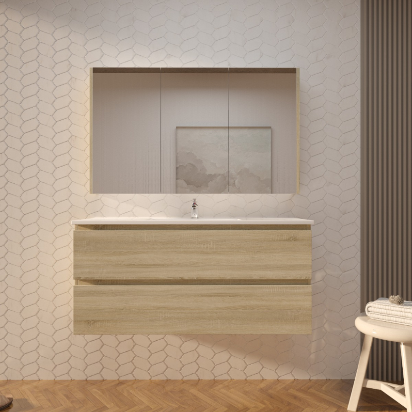 1200mm White Oak MDF Bathroom Vanity 2 Drawers Wall Hung Cabinet Only 