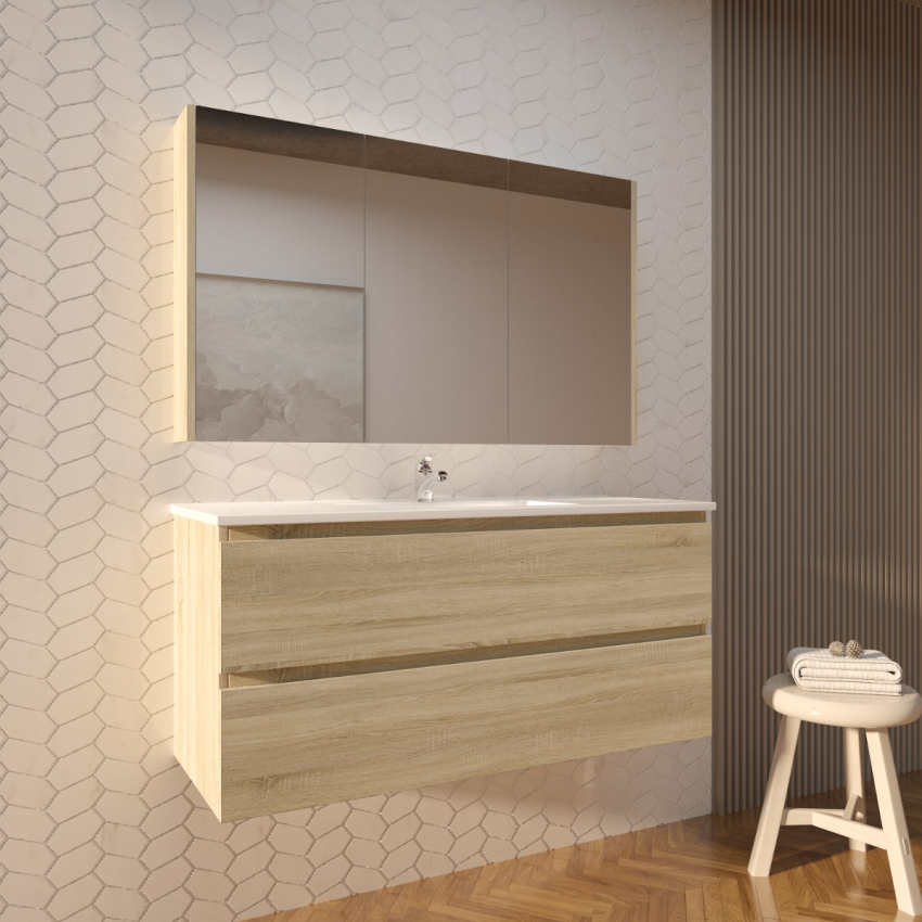 1200mm White Oak MDF Bathroom Vanity 2 Drawers Wall Hung Cabinet Only 