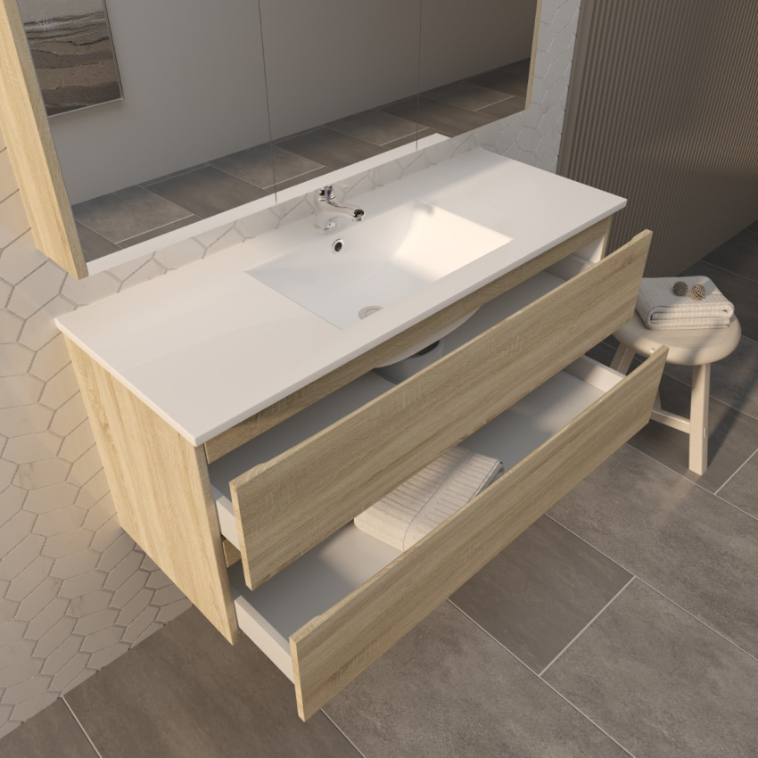 1200mm White Oak MDF Bathroom Vanity 2 Drawers Wall Hung Cabinet Only 