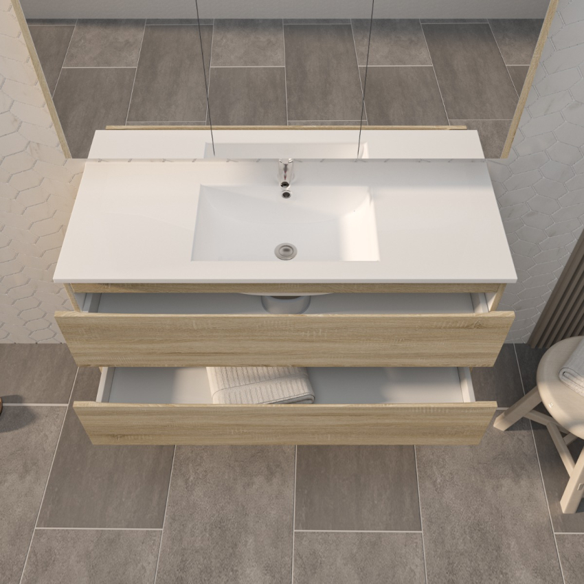 1200mm White Oak MDF Bathroom Vanity 2 Drawers Wall Hung Cabinet Only 