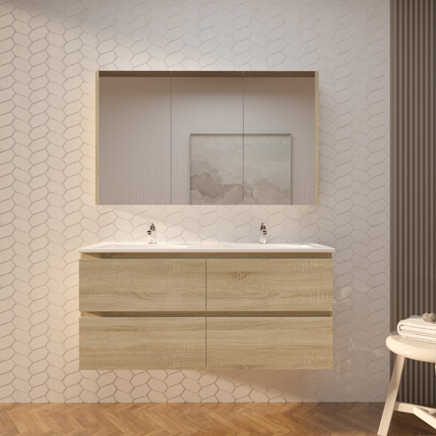 1200mm White Oak MDF Bathroom Vanity 4 Drawers Wall Hung Cabinet Only 